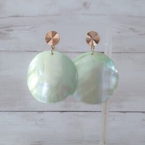 Vintage Stud Earrings Large Green Shell Dangle Statement Beach